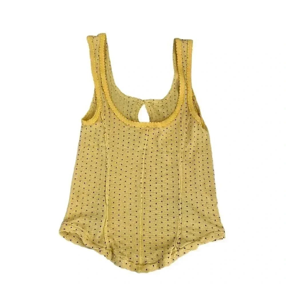 We The Free Yellow Black Polka Dots Sleeveless Womens Tank Top SZ S - Picture 7 of 9